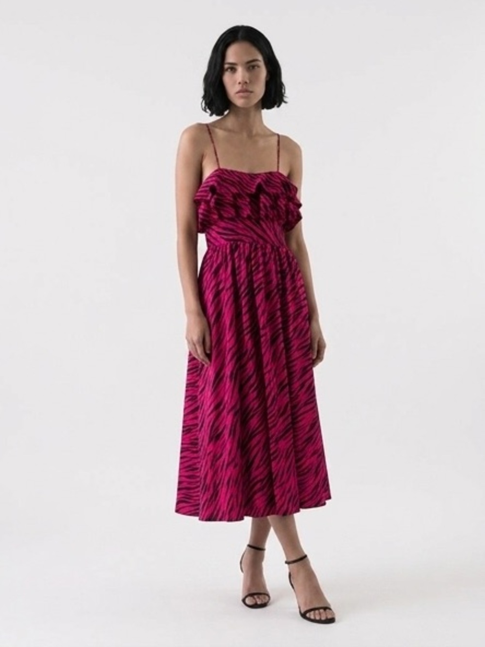 Batsheva Magenta Red and Black Zebra-Print Midi Dress
